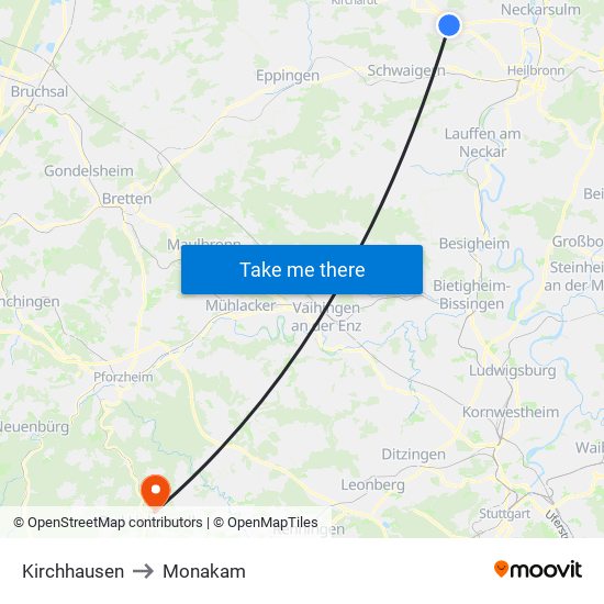 Kirchhausen to Monakam map