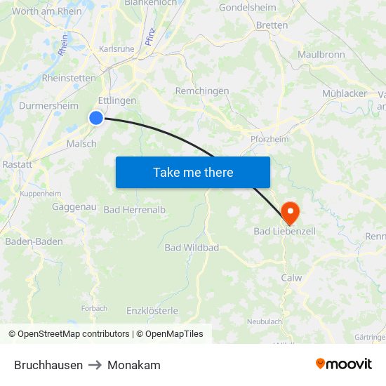Bruchhausen to Monakam map