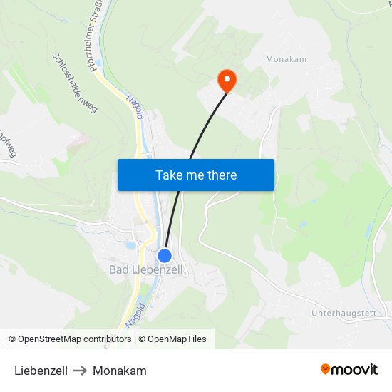 Liebenzell to Monakam map