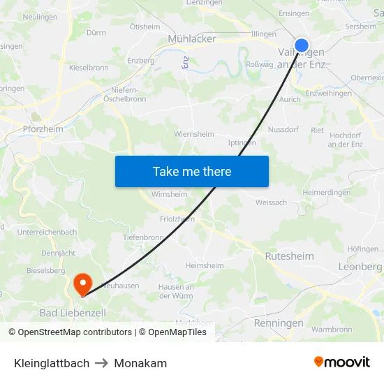 Kleinglattbach to Monakam map