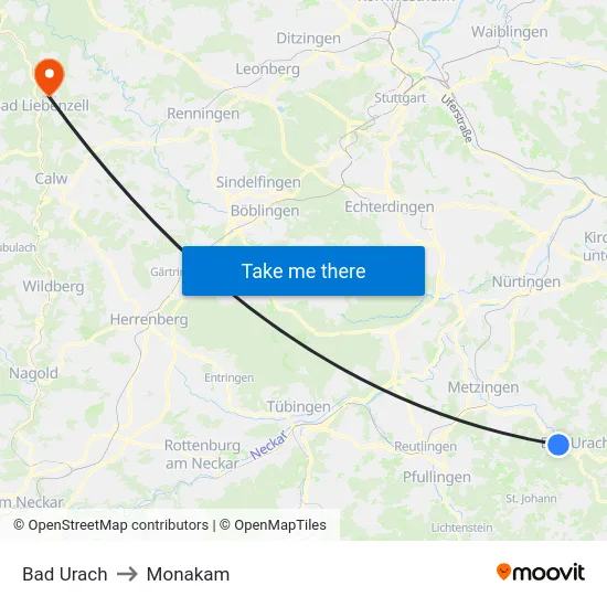 Bad Urach to Monakam map