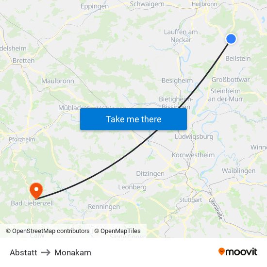 Abstatt to Monakam map