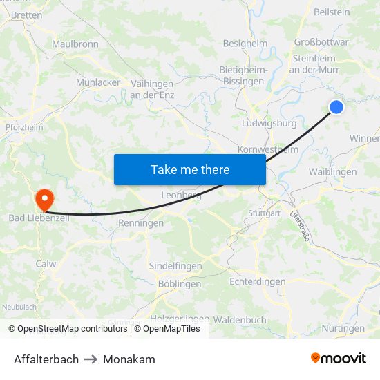 Affalterbach to Monakam map