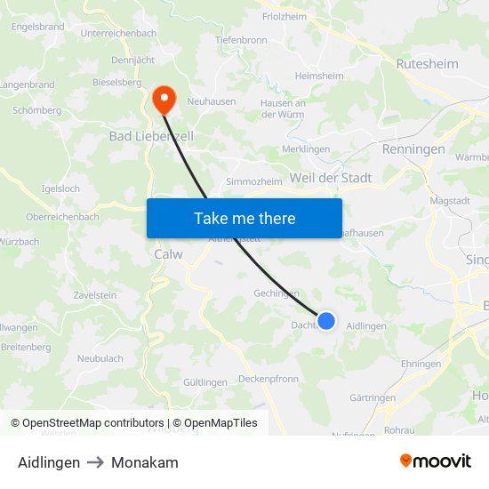 Aidlingen to Monakam map