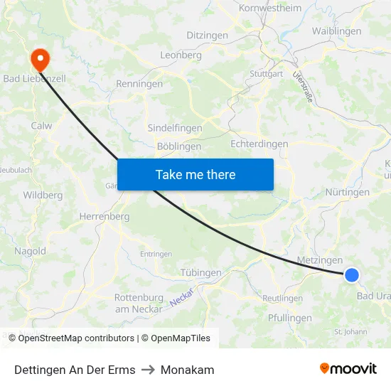 Dettingen An Der Erms to Monakam map