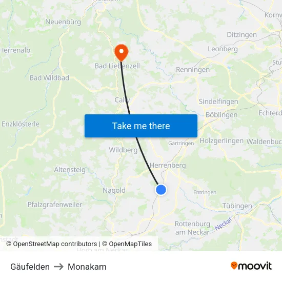 Gäufelden to Monakam map