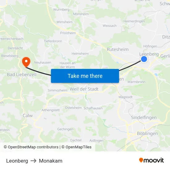 Leonberg to Monakam map