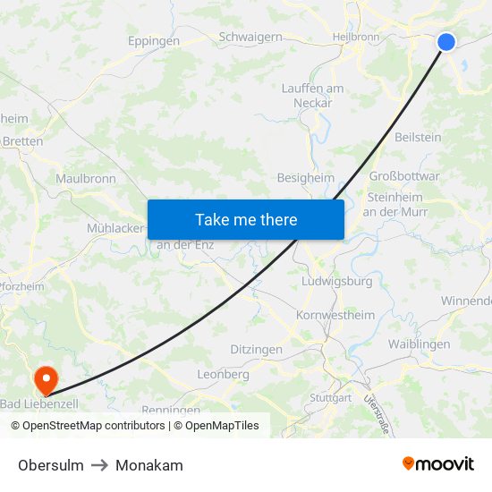 Obersulm to Monakam map