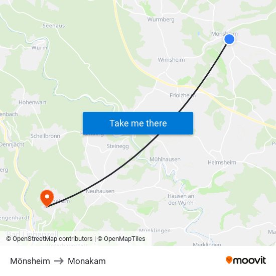 Mönsheim to Monakam map