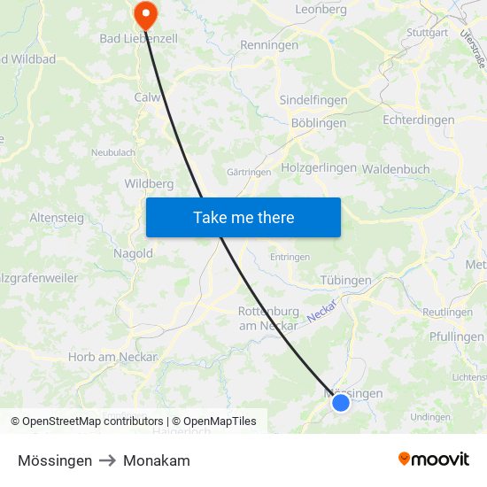 Mössingen to Monakam map