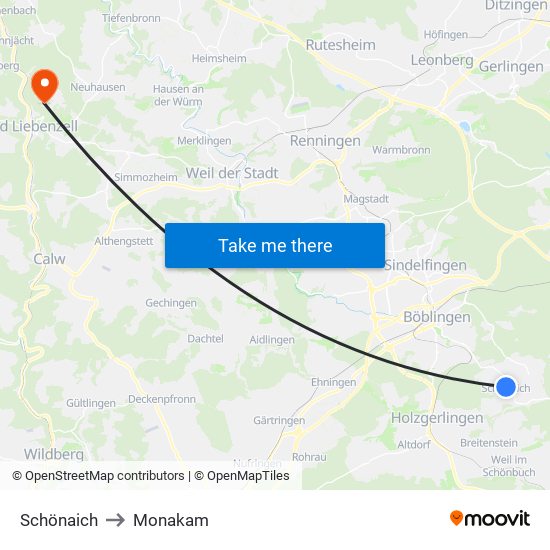 Schönaich to Monakam map