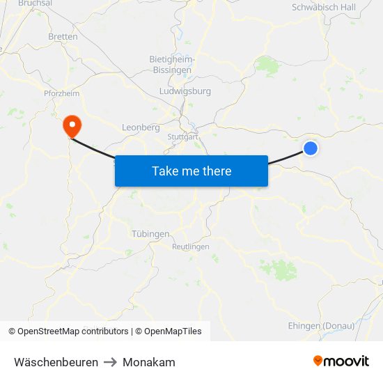 Wäschenbeuren to Monakam map