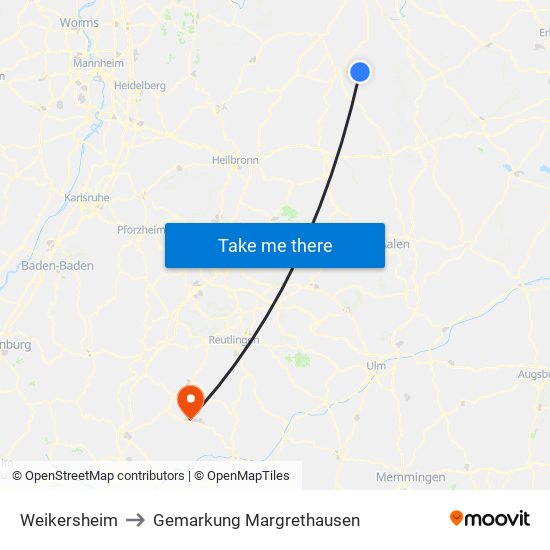 Weikersheim to Gemarkung Margrethausen map