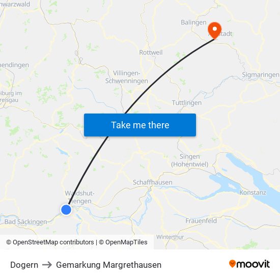 Dogern to Gemarkung Margrethausen map