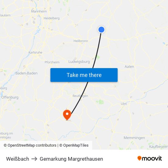 Weißbach to Gemarkung Margrethausen map