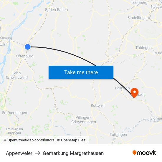 Appenweier to Gemarkung Margrethausen map