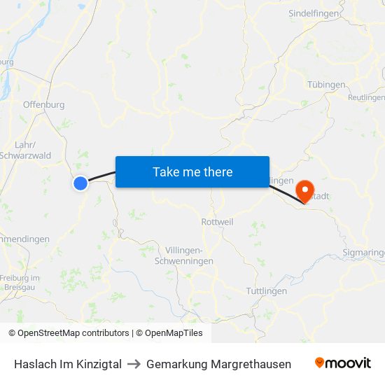 Haslach Im Kinzigtal to Gemarkung Margrethausen map