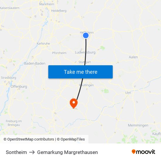 Sontheim to Gemarkung Margrethausen map