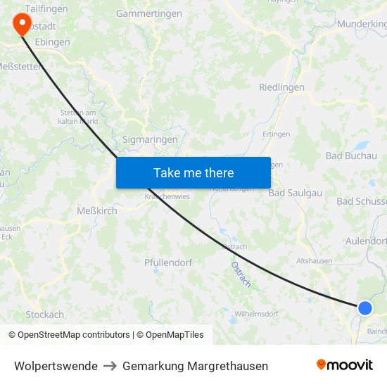 Wolpertswende to Gemarkung Margrethausen map