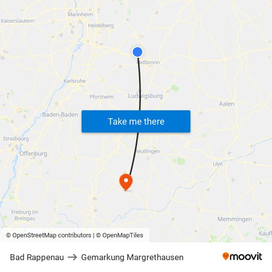 Bad Rappenau to Gemarkung Margrethausen map