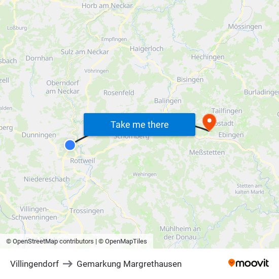 Villingendorf to Gemarkung Margrethausen map