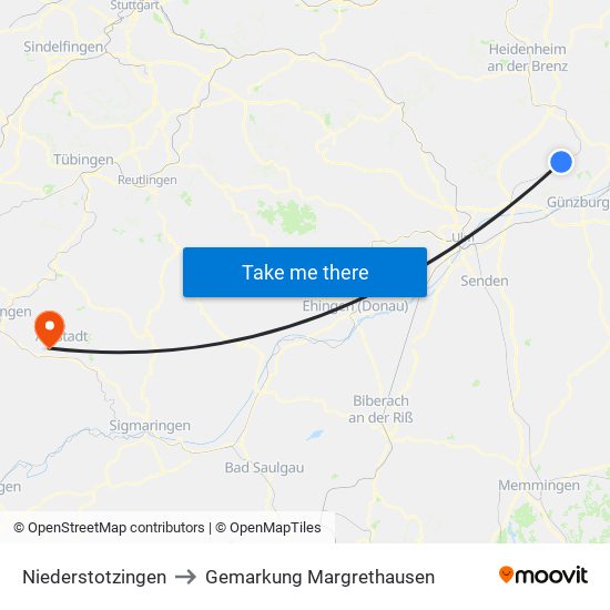 Niederstotzingen to Gemarkung Margrethausen map