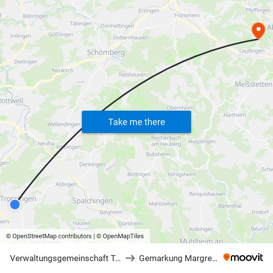 Verwaltungsgemeinschaft Trossingen to Gemarkung Margrethausen map