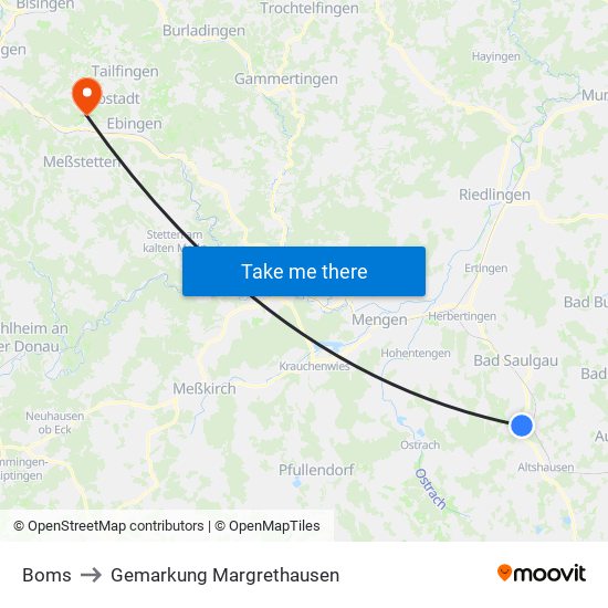 Boms to Gemarkung Margrethausen map