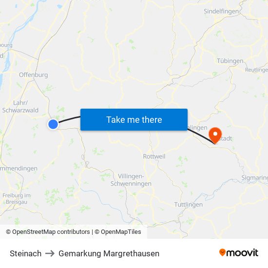 Steinach to Gemarkung Margrethausen map