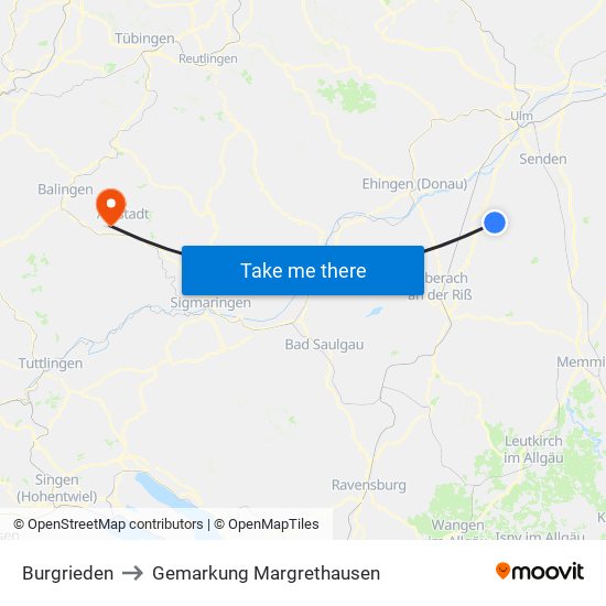 Burgrieden to Gemarkung Margrethausen map