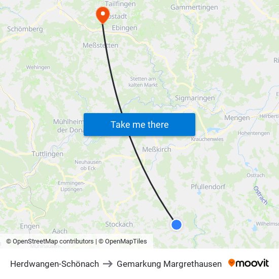 Herdwangen-Schönach to Gemarkung Margrethausen map