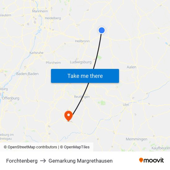 Forchtenberg to Gemarkung Margrethausen map