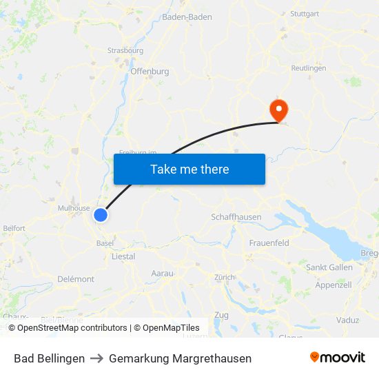 Bad Bellingen to Gemarkung Margrethausen map