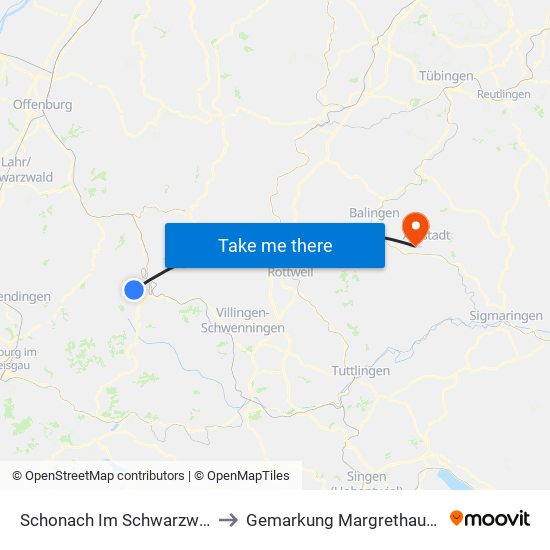 Schonach Im Schwarzwald to Gemarkung Margrethausen map