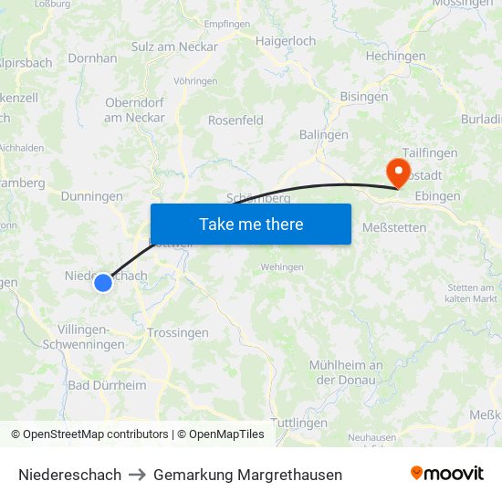 Niedereschach to Gemarkung Margrethausen map