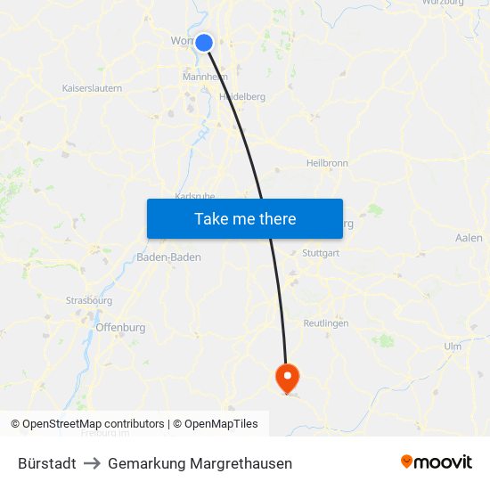 Bürstadt to Gemarkung Margrethausen map