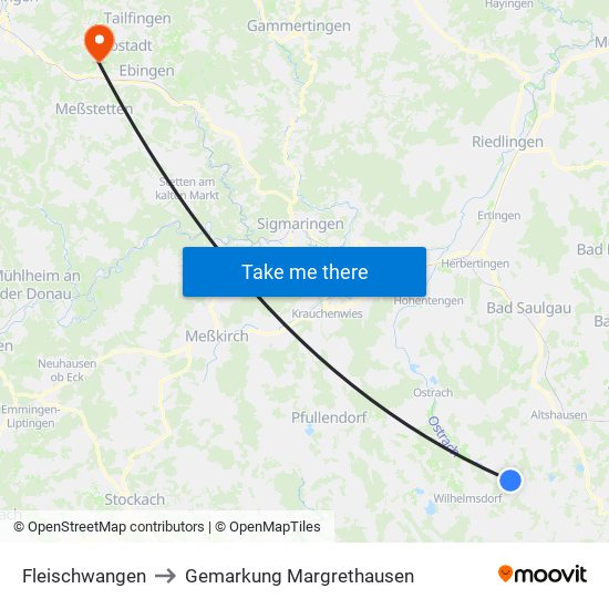 Fleischwangen to Gemarkung Margrethausen map