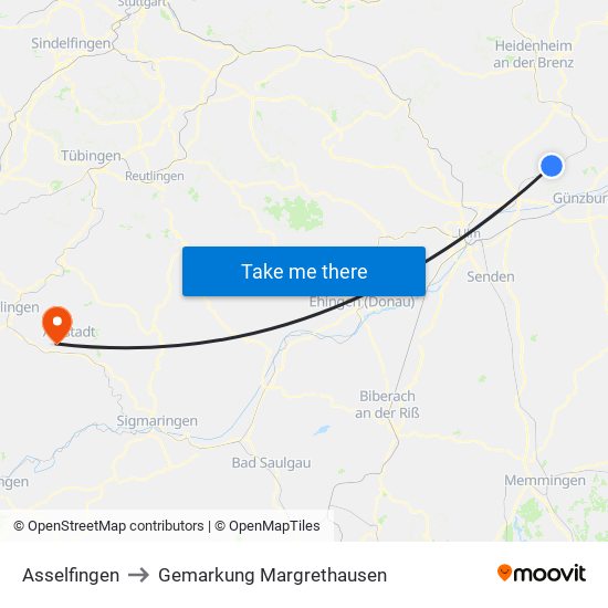 Asselfingen to Gemarkung Margrethausen map