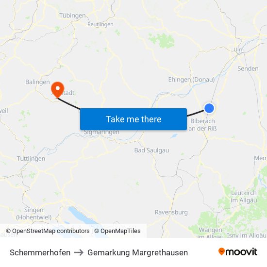 Schemmerhofen to Gemarkung Margrethausen map