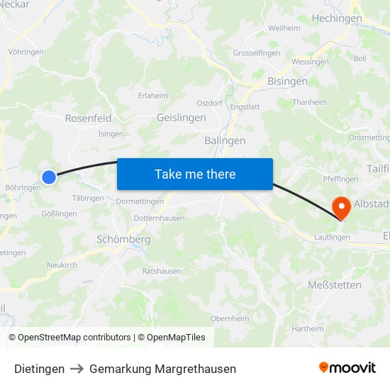 Dietingen to Gemarkung Margrethausen map