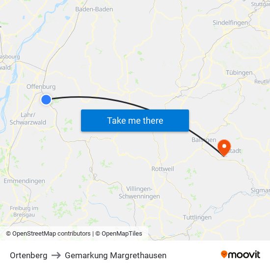 Ortenberg to Gemarkung Margrethausen map