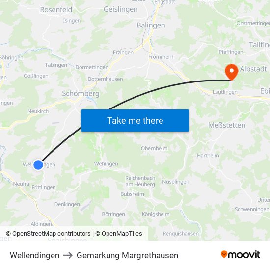 Wellendingen to Gemarkung Margrethausen map