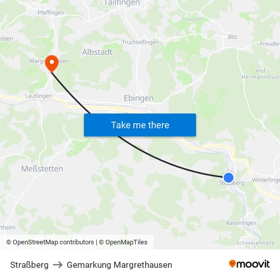 Straßberg to Gemarkung Margrethausen map