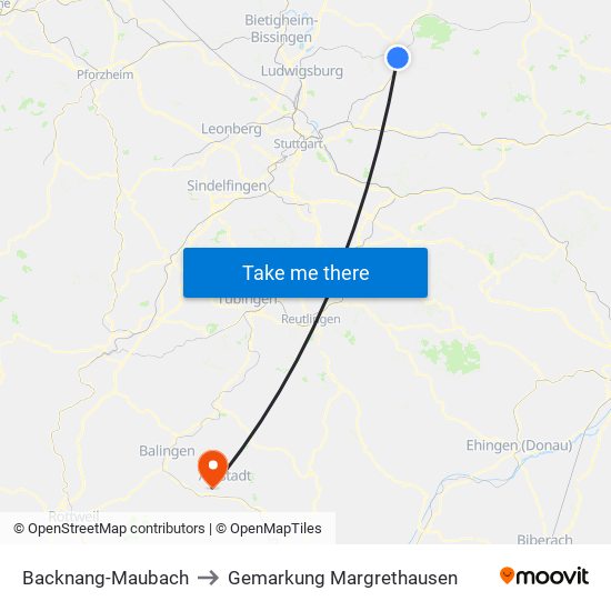 Backnang-Maubach to Gemarkung Margrethausen map