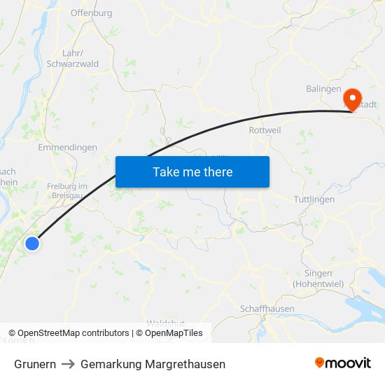 Grunern to Gemarkung Margrethausen map