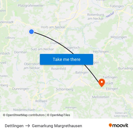 Dettlingen to Gemarkung Margrethausen map
