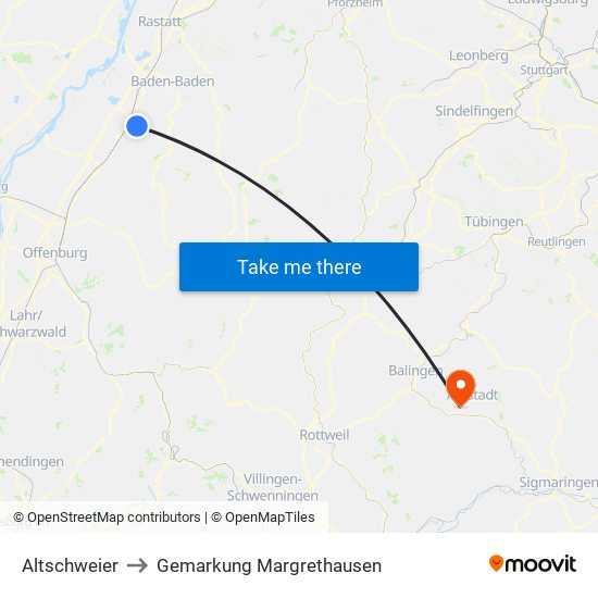 Altschweier to Gemarkung Margrethausen map