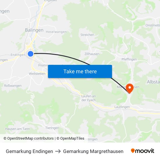 Gemarkung Endingen to Gemarkung Margrethausen map