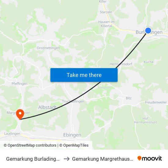 Gemarkung Burladingen to Gemarkung Margrethausen map