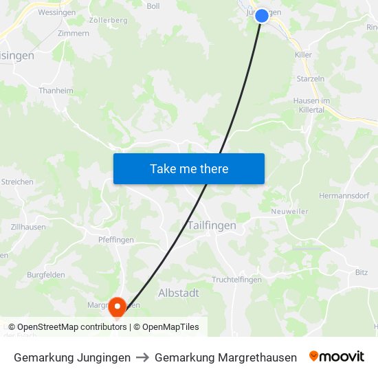 Gemarkung Jungingen to Gemarkung Margrethausen map